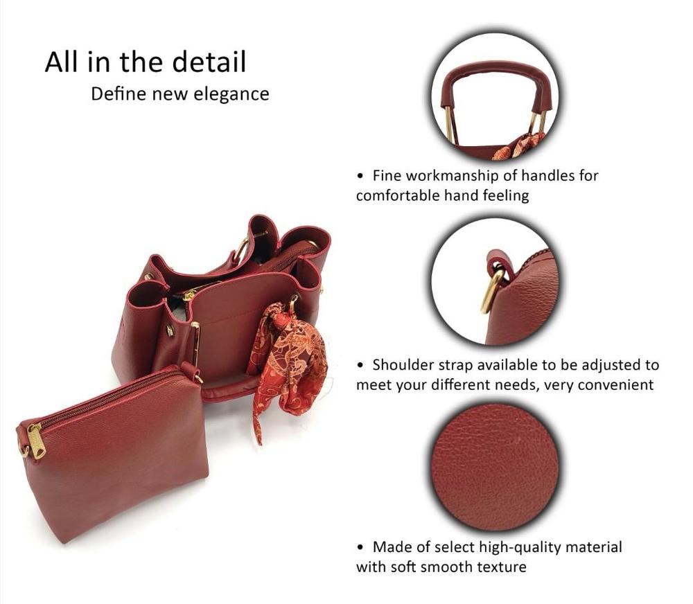 Women's Pure Leather Plain Hand Bag Set