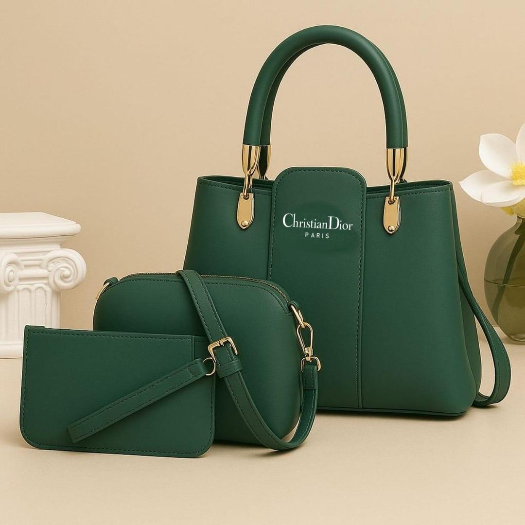 Stylish Women's PU Leather Hand Bag Set - 3 Pcs in Black