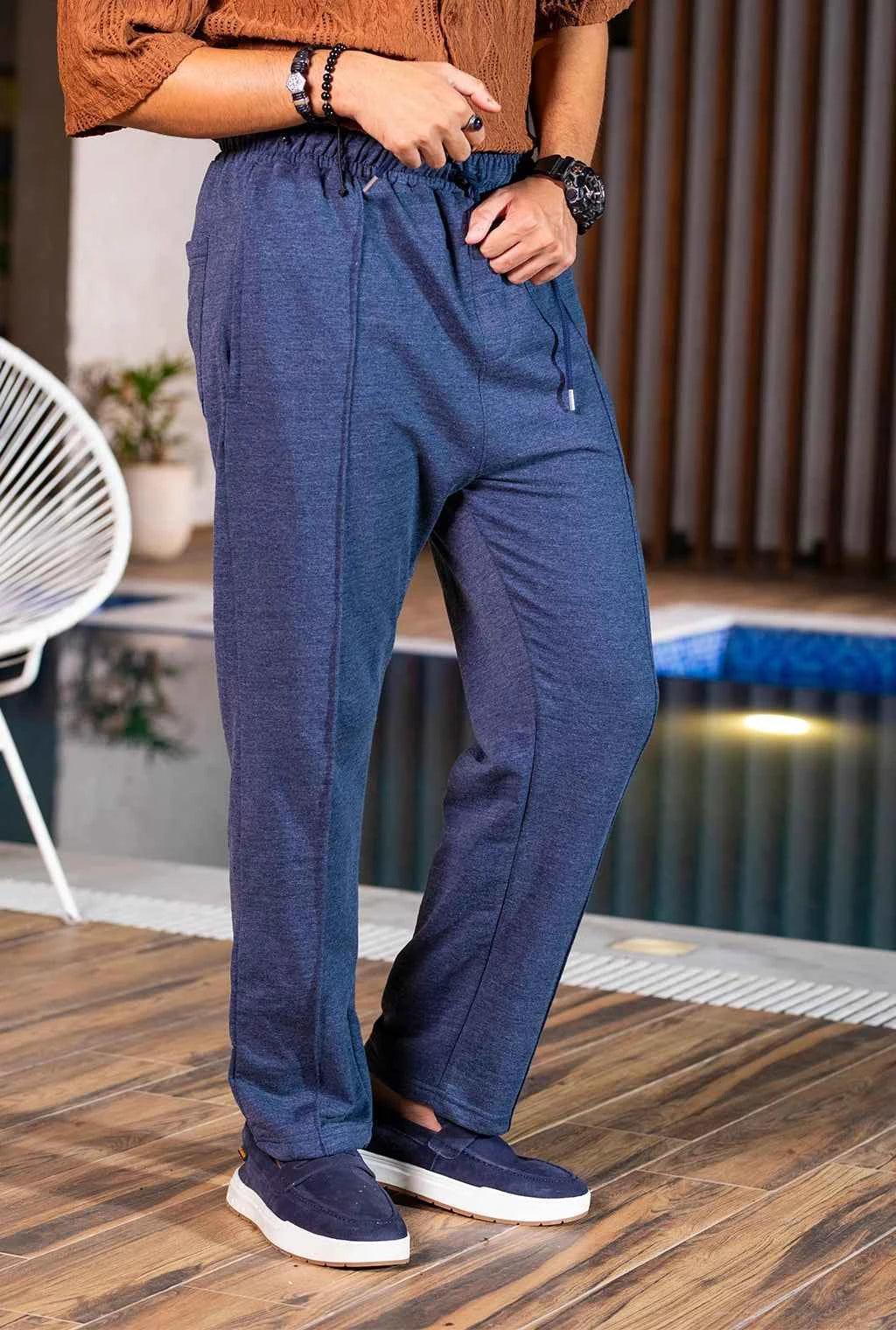 Men’s Relaxed Fit Trousers - Textured Blue Casual Comfort Wear EW-000244-1