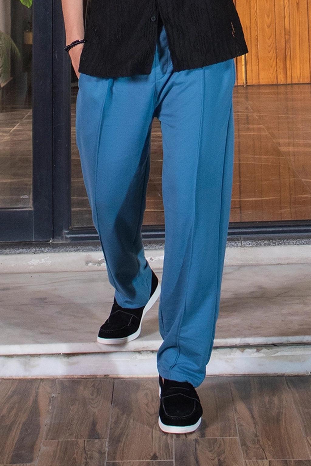 Sky Blue Relaxed Fit Trousers for Effortless Urban Style EW-000946