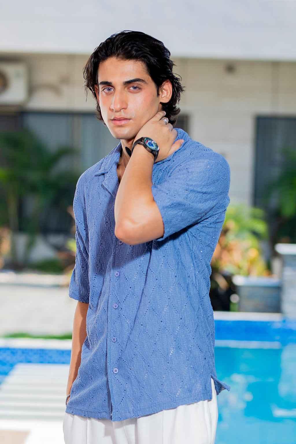Twilight Escape Eyelet Shirt - Blue EW-000210