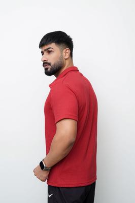 Stylish Red Men's Polo Shirt - Waffle Knit, 1 Pc, Plain Design