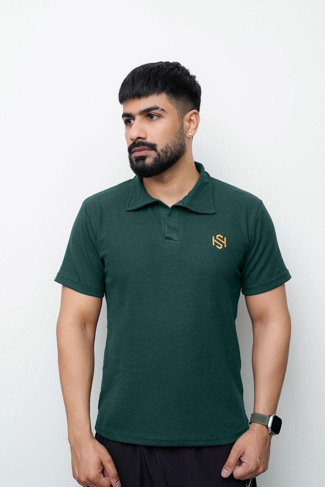 Stylish Red Men's Polo Shirt - Waffle Knit, 1 Pc, Plain Design