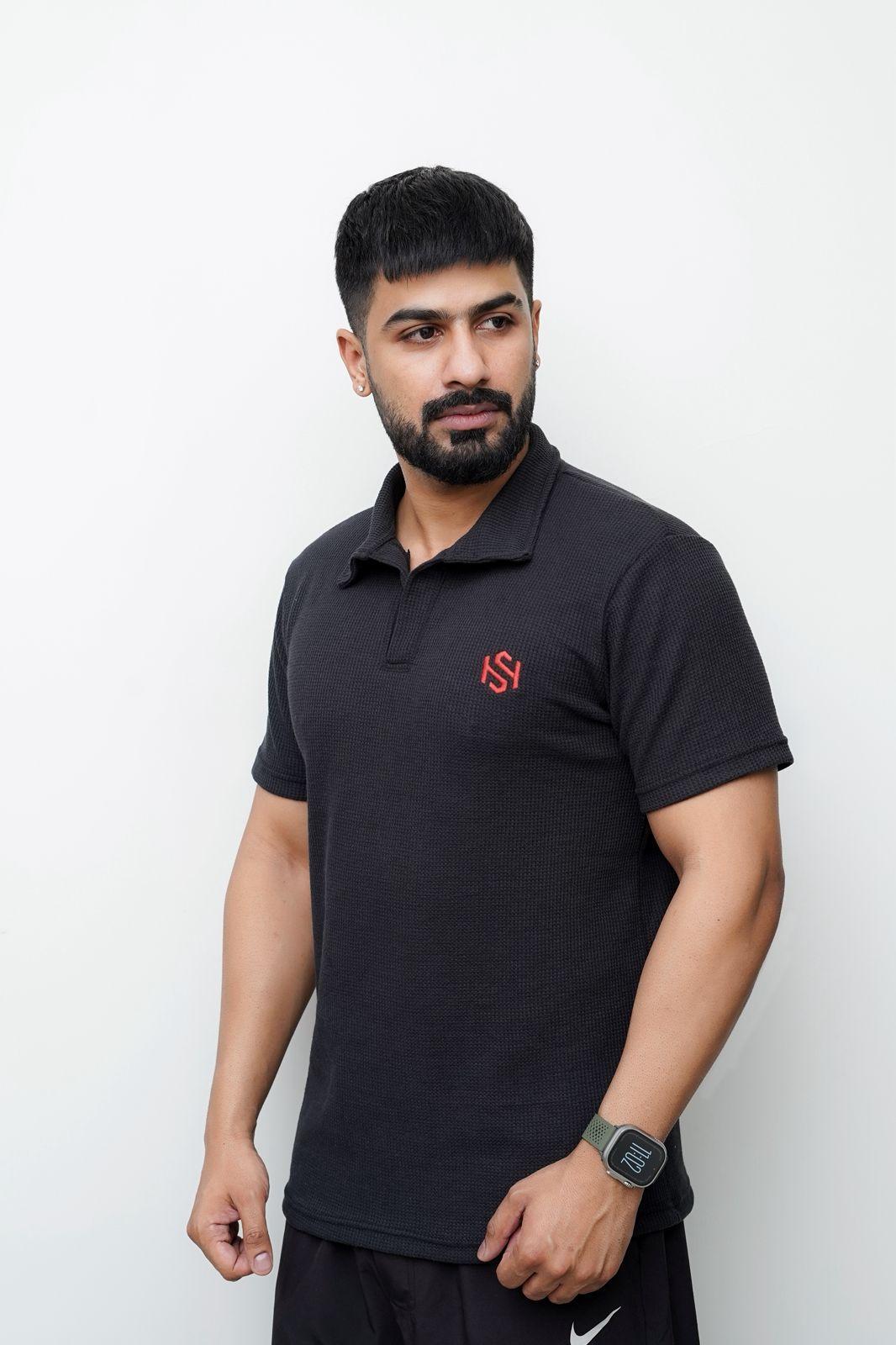 Stylish Red Men's Polo Shirt - Waffle Knit, 1 Pc, Plain Design