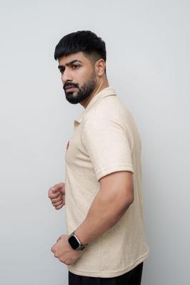 Stylish Red Men's Polo Shirt - Waffle Knit, 1 Pc, Plain Design
