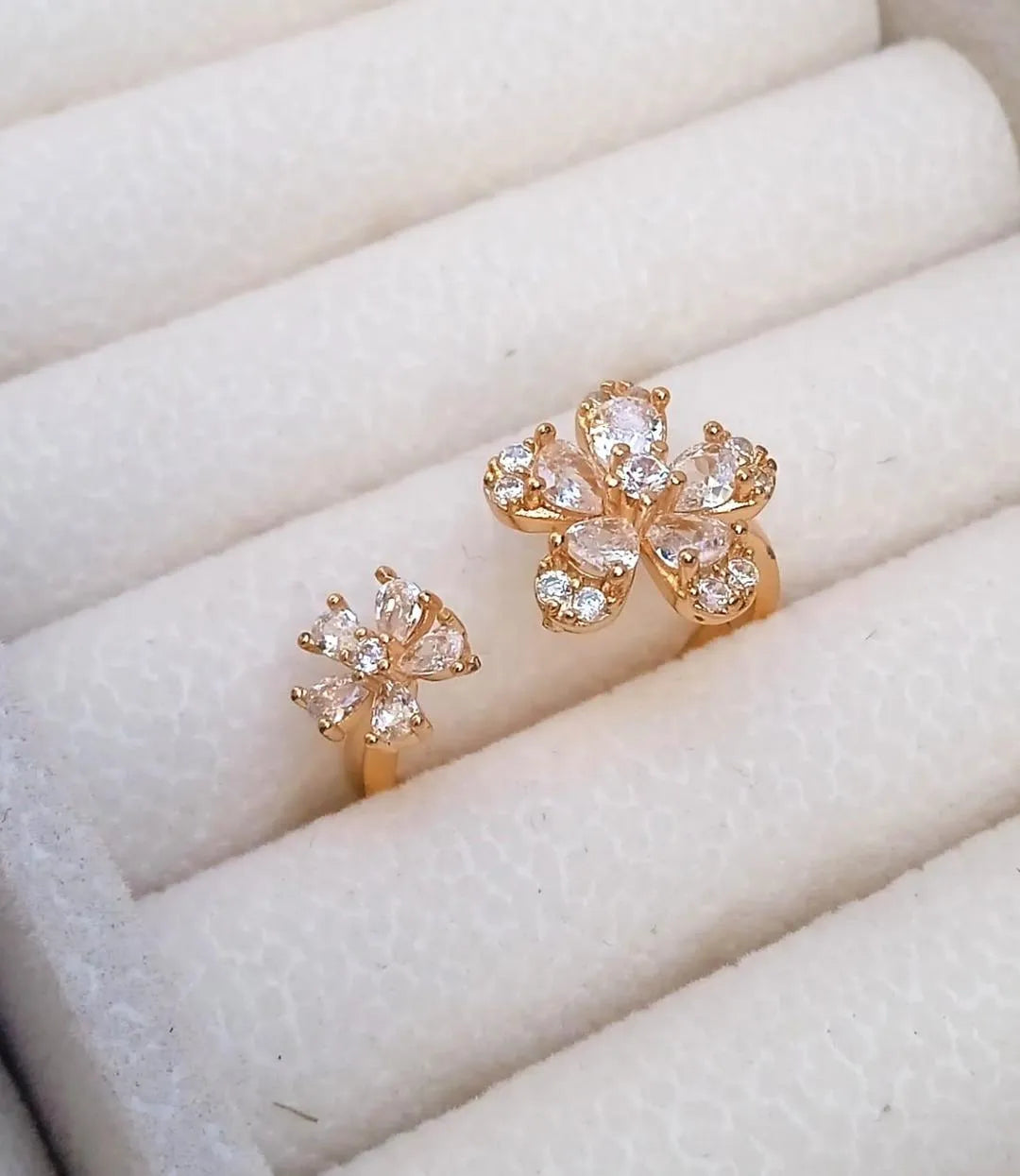 Flower Design Gold Plated Crystal Adjustable Ring