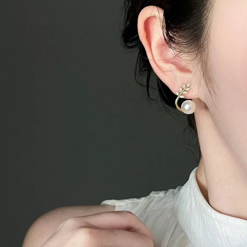 Leave Pearl Trendy Korean Earrings