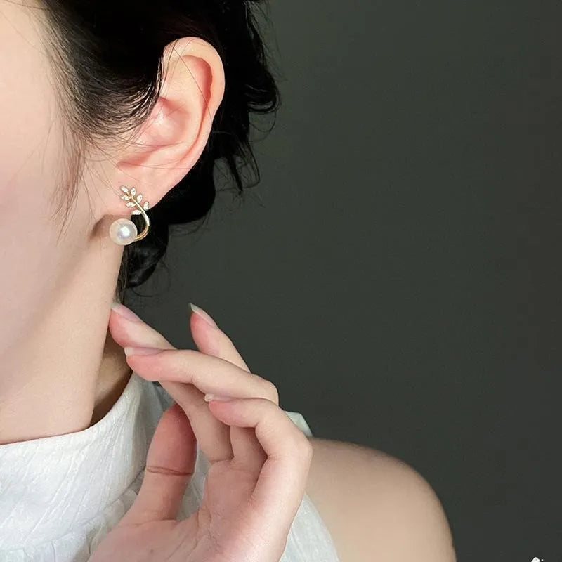 Leave Pearl Trendy Korean Earrings