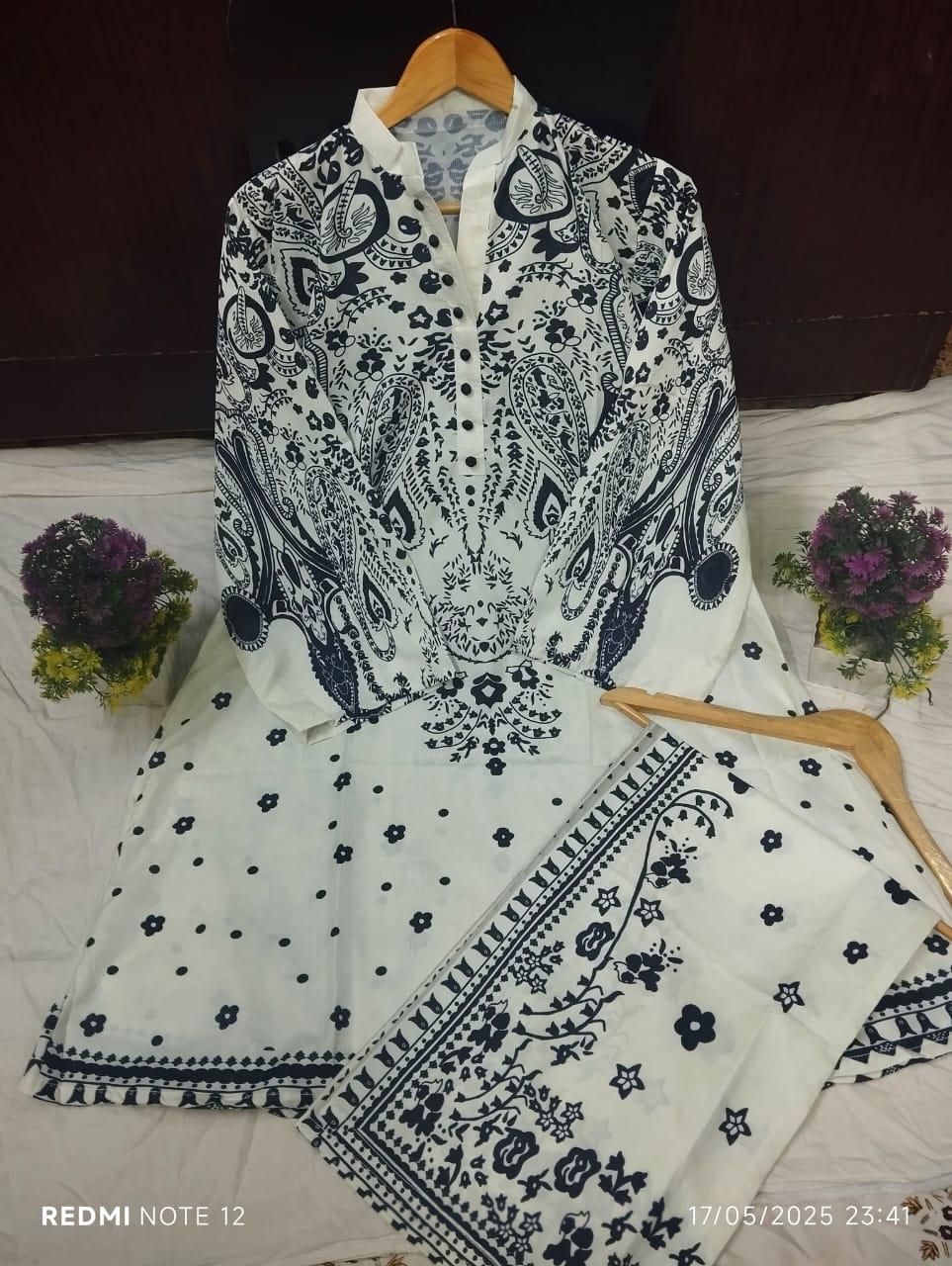 2 Pcs Women's Stitched Swiss Lawn Printed Shirt And Trouser