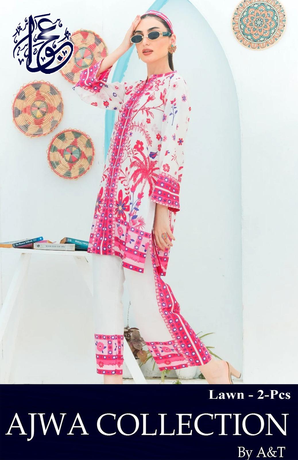 2 Pcs Women's Stitched Swiss Lawn Printed Shirt And Trouser