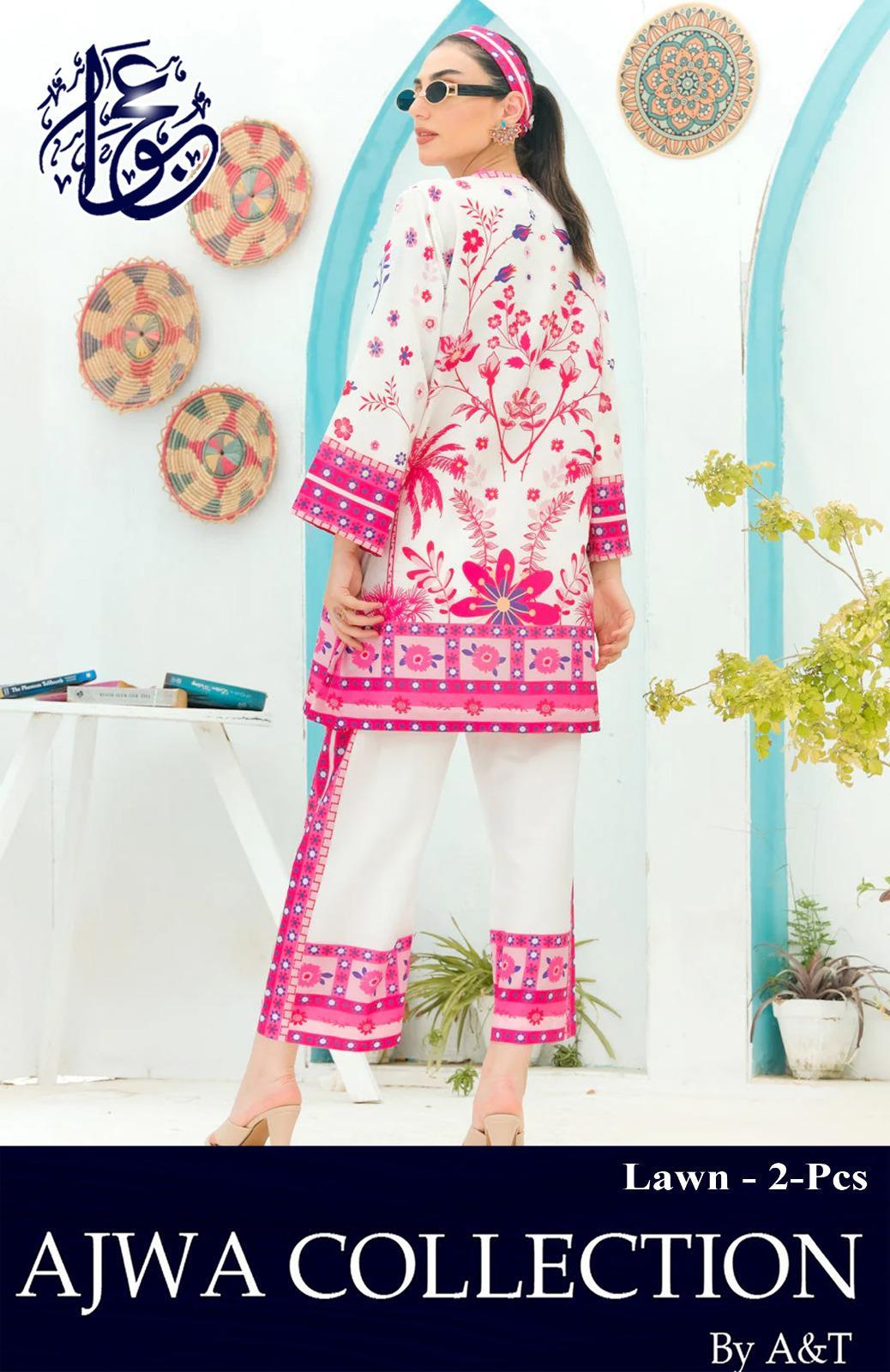2 Pcs Women's Stitched Swiss Lawn Printed Shirt And Trouser