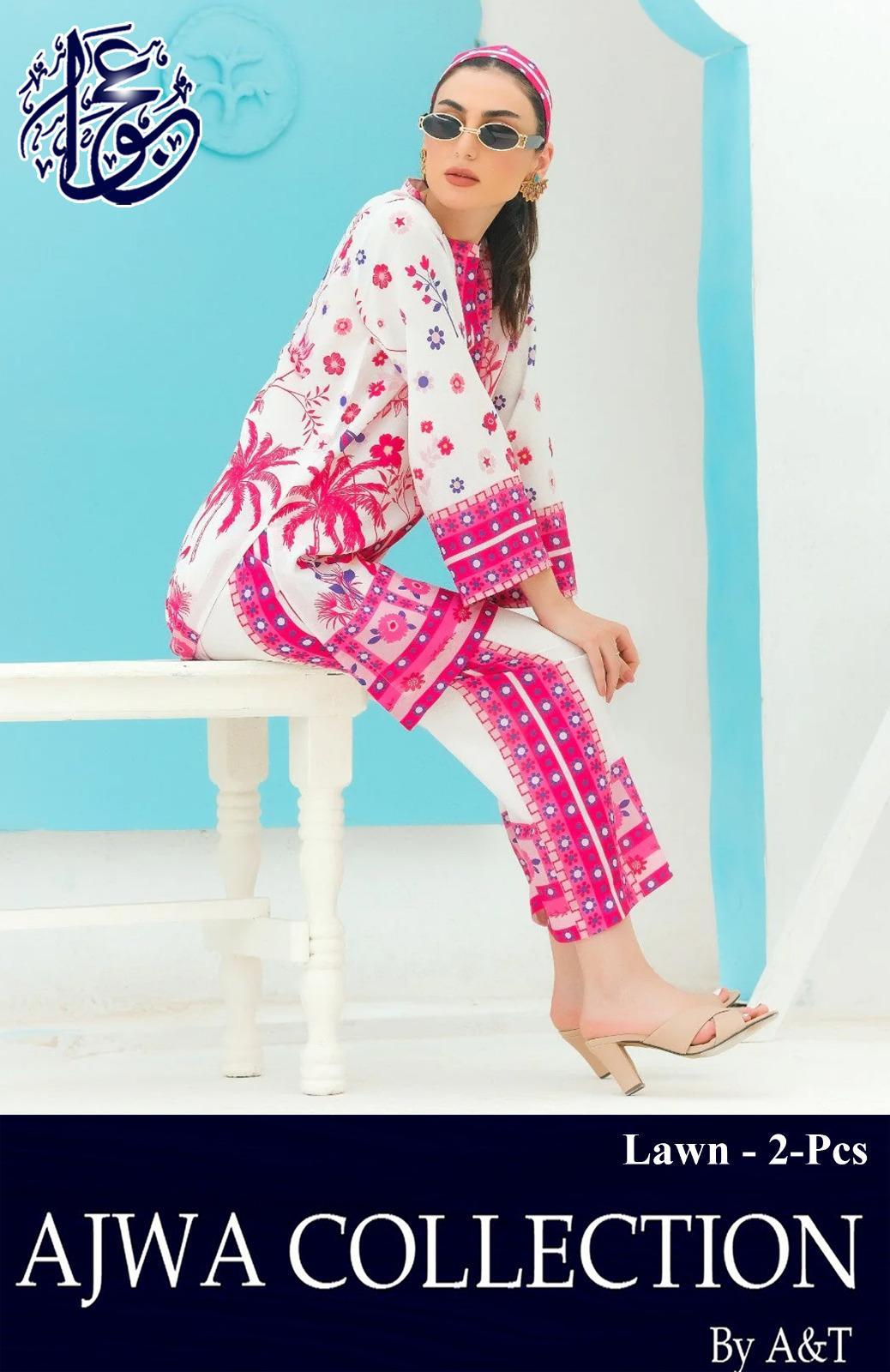 2 Pcs Women's Stitched Swiss Lawn Printed Shirt And Trouser
