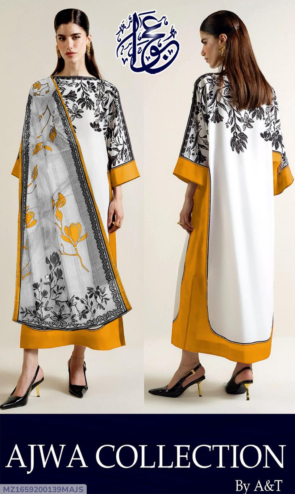 3 Pcs Women's Stitched Lawn Printed Suit