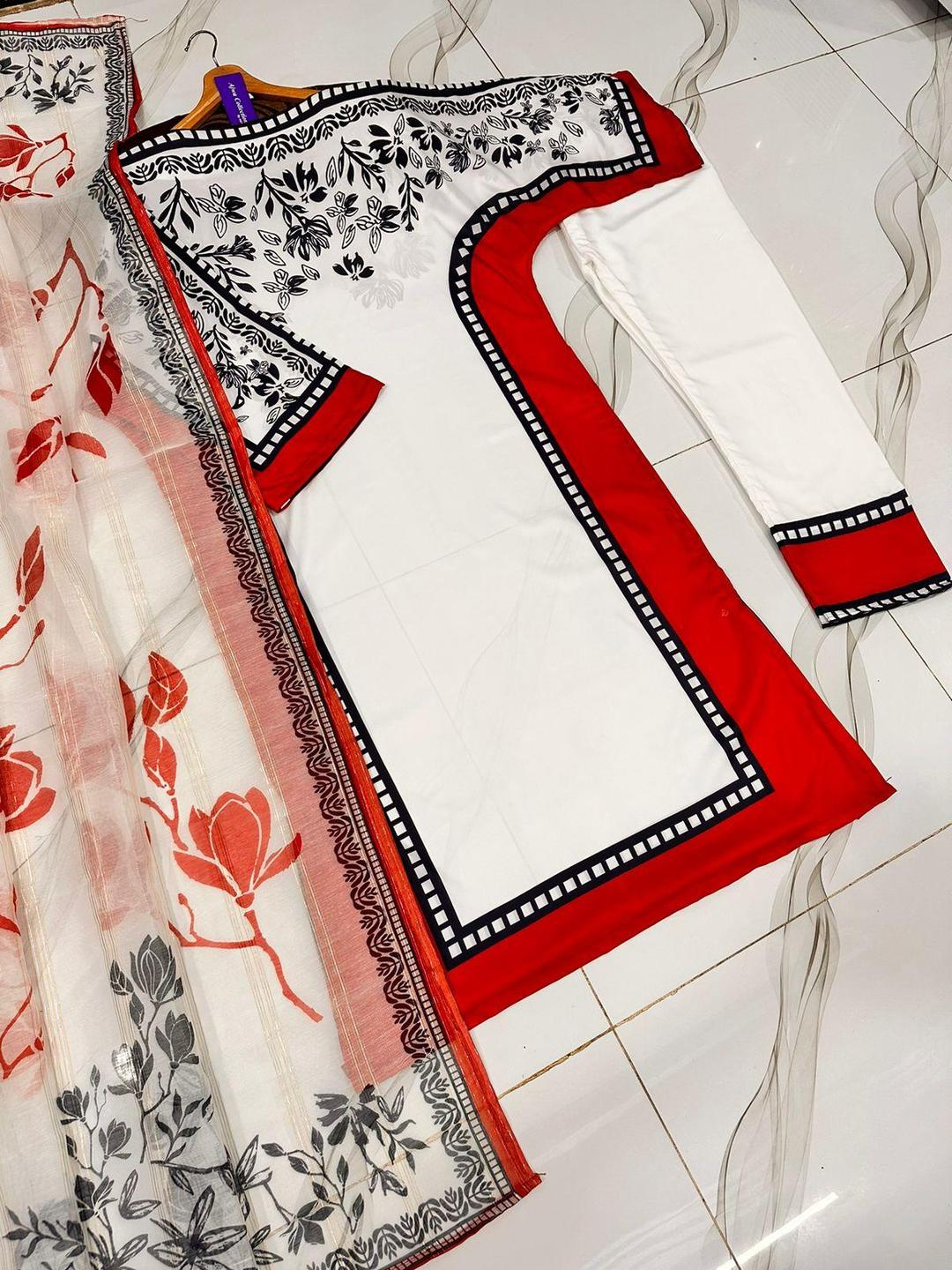 3 Pcs Women's Stitched Lawn Printed Suit