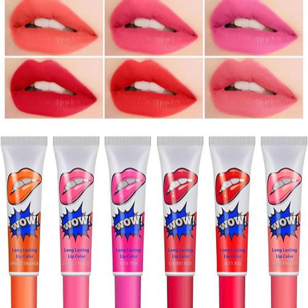 6 Pc's Waterproof Peel Off Wow Lipsticks
