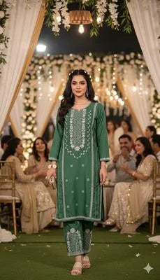 2 Pcs Women's Stitched Cotton Embroidered Shirt And Trouser Wedding Party Best Option