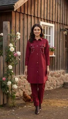 2 Pcs Women's Stitched Cotton Plain Shirt And Trouser