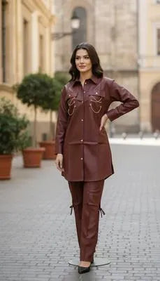 2 Pcs Women's Stitched Cotton Plain Shirt And Trouser