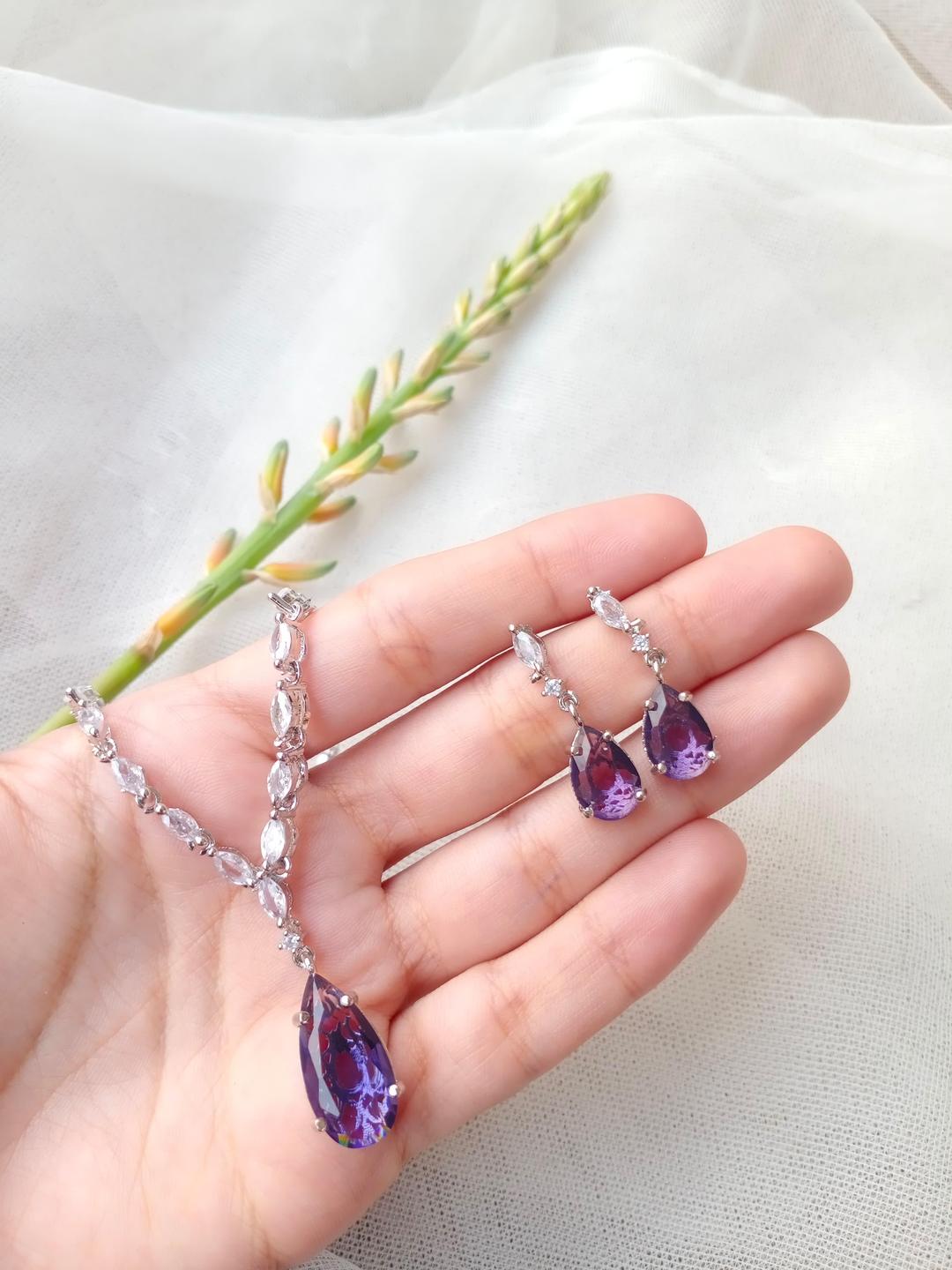 Modern Design Silver Plated 3 Pcs Gemstone Pendant Set for Women