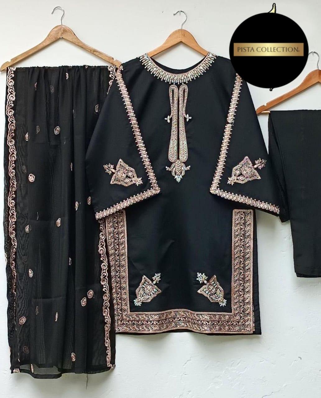 3 Pcs Women's Stitched Shamoz Silk Embroidered Suit