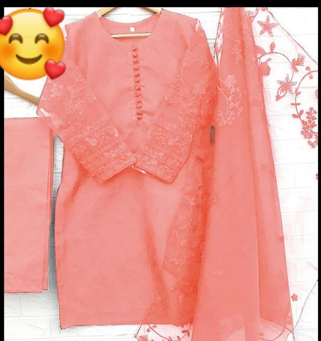 3 Pcs Women's Stitched Organza Embroidered Suit