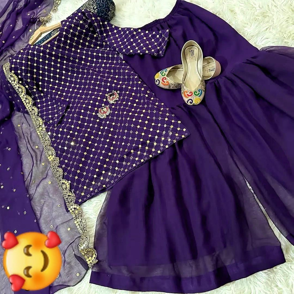 3 Pcs Women's Stitched Chiffon Sheesha Work Suit