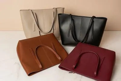 Women's PU Leather Plain Tote Bag