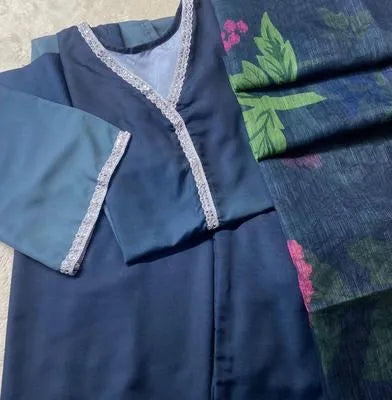 3 Pcs Women's Stitched Suit in Multicolor Swiss Lawn with Printed Dupatta