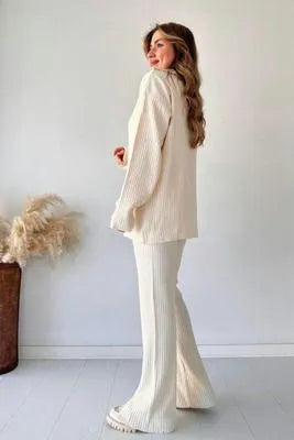 Comfortable Off White Fleece Sweatshirt Tracksuit - 2 Pcs