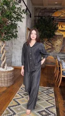 2 Pcs Women's Stitched Denim Plain Co-Ord Set