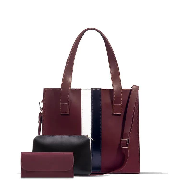 Women's PU Leather Plain Hand Bag Set