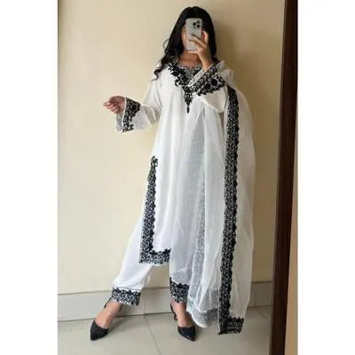 3 Pcs Women's Stitched Organza Embroidered Suit