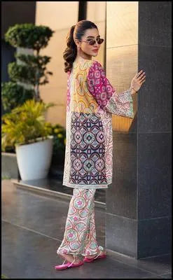 2 Pcs Women's Stitched Swiss Lawn Printed Co-Ord Set