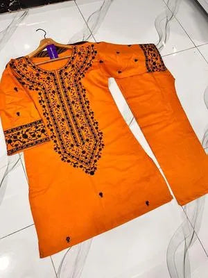 2 Pcs Women's Stitched Cotton Embroidered Co-Ord Set