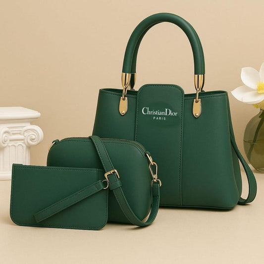 Stylish Women's PU Leather Hand Bag Set - 3 Pcs in Black
