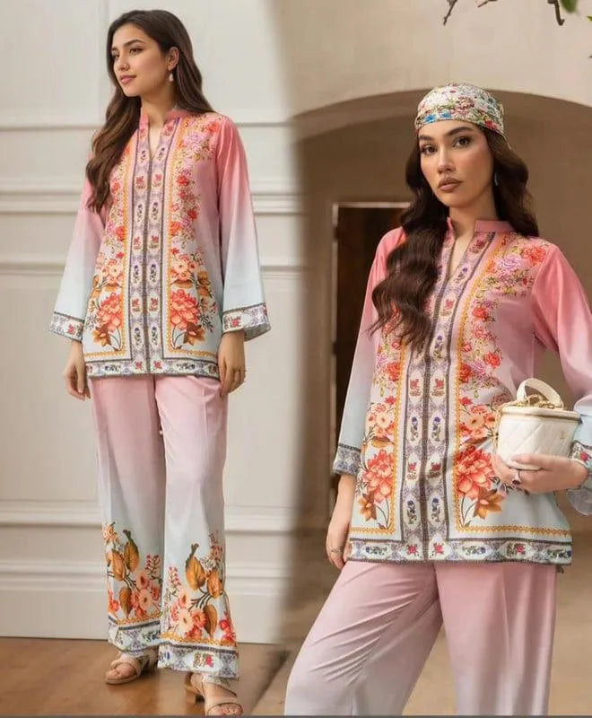 2 Pcs Women's Stitched Swiss Lawn Digital Print Shirt And Trouser