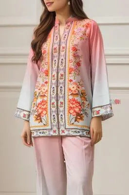 2 Pcs Women's Stitched Swiss Lawn Digital Print Shirt And Trouser