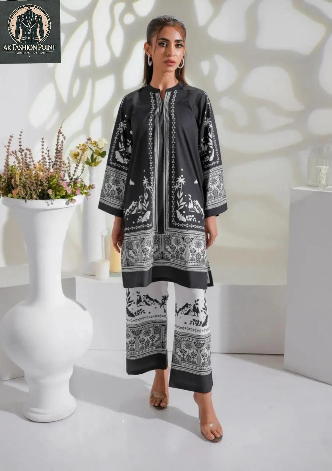 2 Pcs Women's Stitched Swiss Lawn Digital Print Co-Ord Set