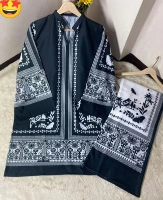 2 Pcs Women's Stitched Swiss Lawn Digital Print Co-Ord Set