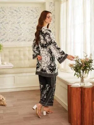 2 Pcs Women's Stitched Swiss Lawn Printed Shirt And Trouser