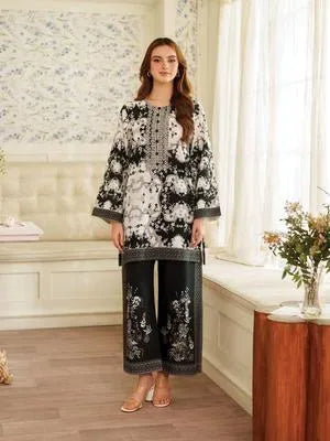 2 Pcs Women's Stitched Swiss Lawn Printed Shirt And Trouser
