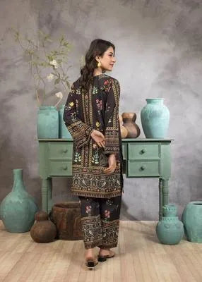 2 Pcs Women's Stitched Swiss Lawn Printed Shirt And Trouser