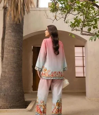 2 Pcs Women's Stitched Swiss Lawn Printed Shirt And Trouser