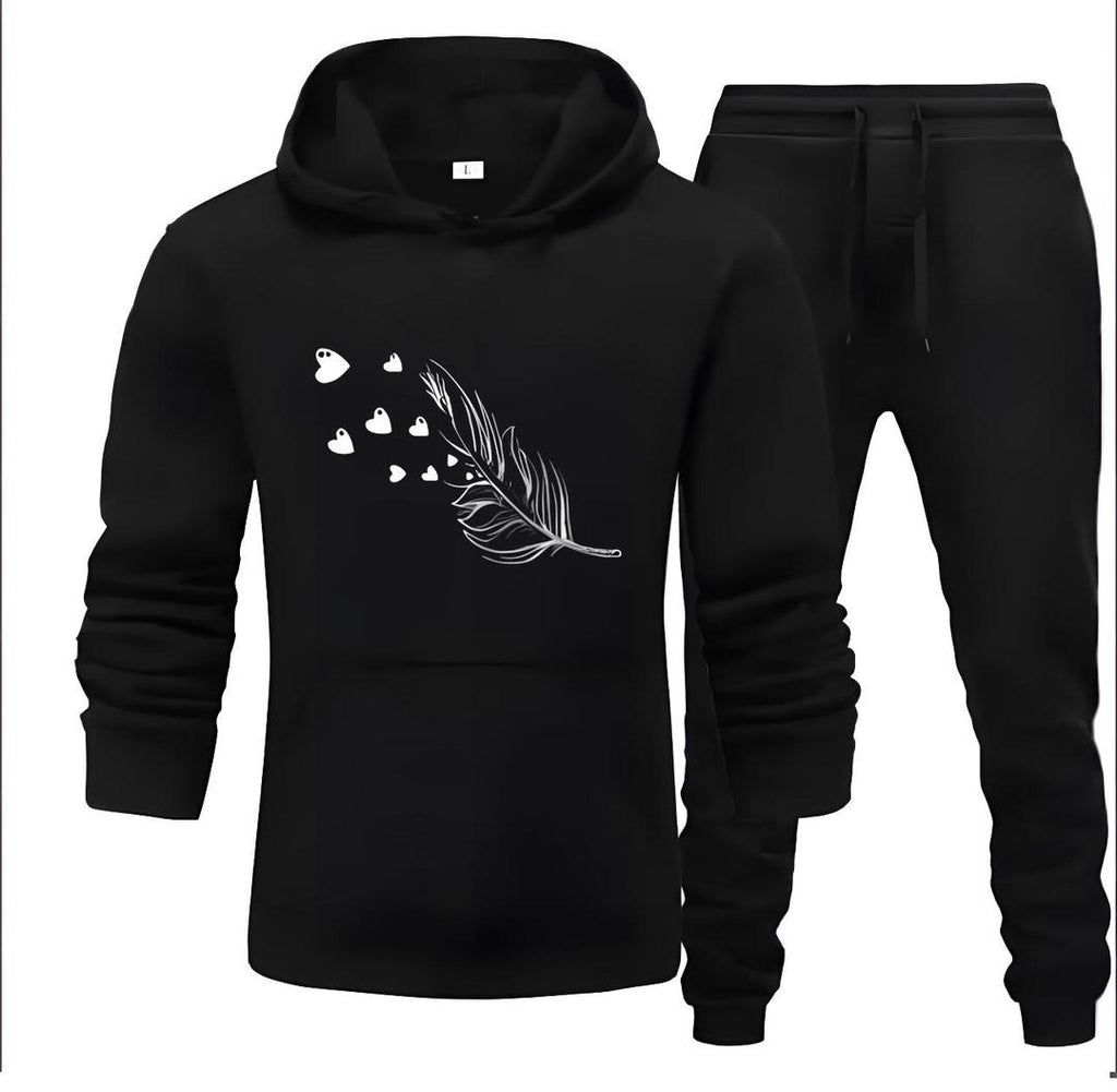 2 Pcs Men's Fleece Printed Hoodie Track Suit