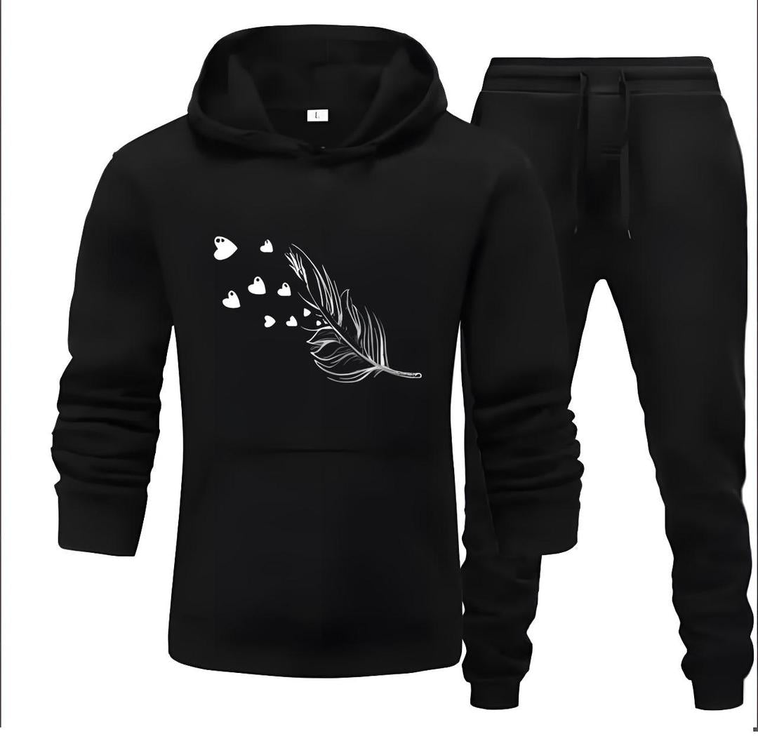 2 Pcs Men's Fleece Printed Hoodie Track Suit