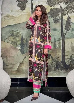 2 Pcs Women's Stitched Swiss Lawn Printed Shirt And Trouser