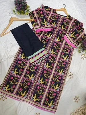 2 Pcs Women's Stitched Swiss Lawn Printed Shirt And Trouser