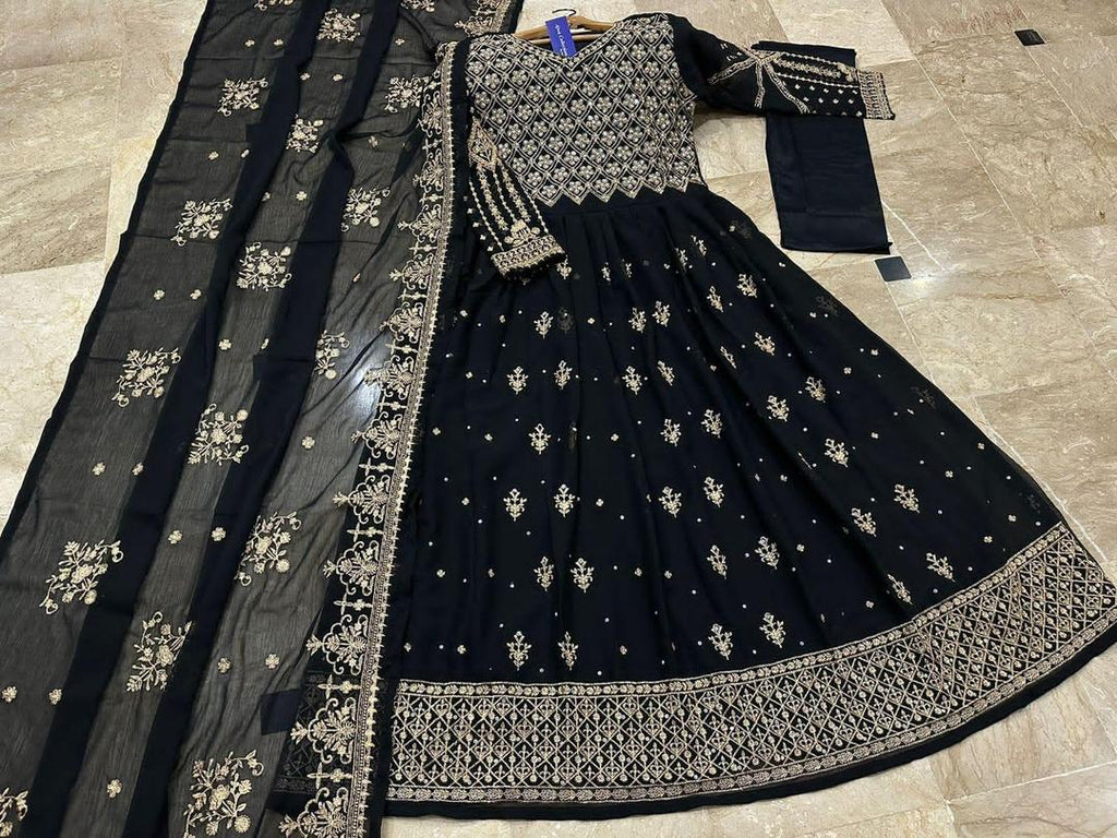 3 Pcs Women's Stitched Chiffon Embroidered Maxi Suit