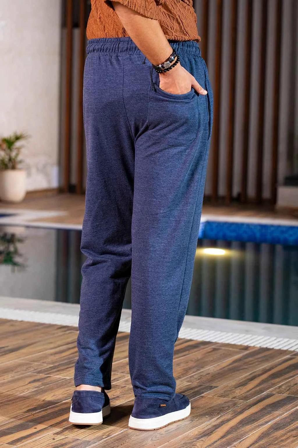 Men’s Relaxed Fit Trousers - Textured Blue Casual Comfort Wear EW-000244-1