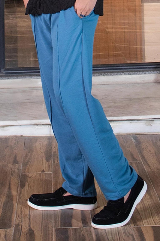 Sky Blue Relaxed Fit Trousers for Effortless Urban Style EW-000946